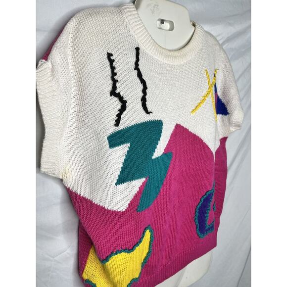 Headliners Intarsia Knit Top Geometric Memphis Style Size Large Vintage 1980s - Picture 2 of 5